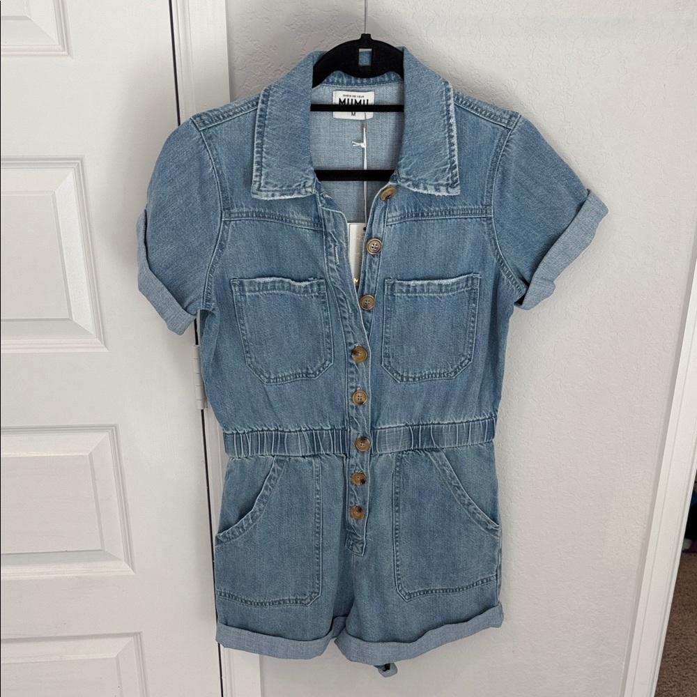 Show Me Your MuMu Light Blue Denim Romper